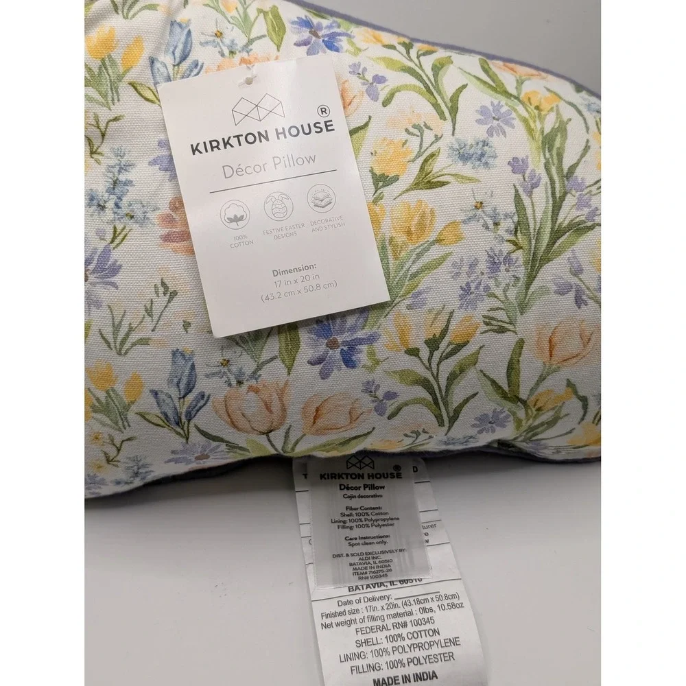 Kirkton House Easter Bunny Floral Decorative Pillow‎ 17x20 Cotton Spring Decor